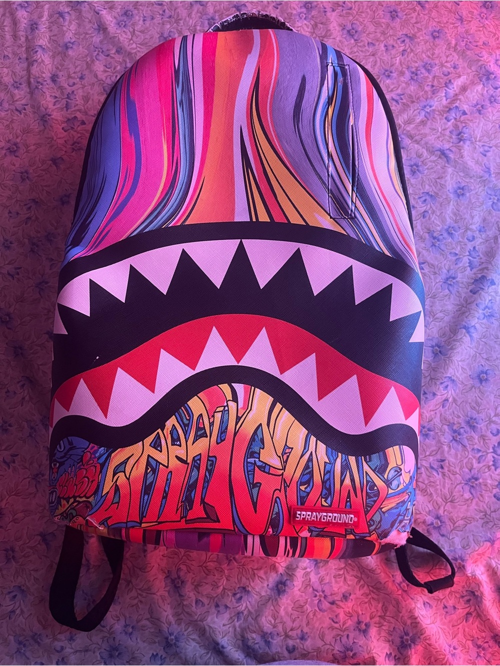 Sprayground Pink Purple Orange Multicolor Shark Backpack